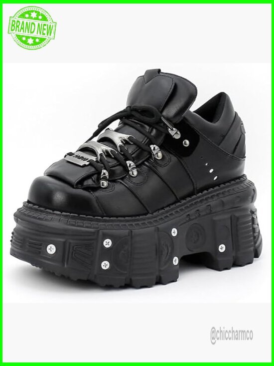Shoes - Women's Platform Biker Boots Square Toe Lace Up Motorcycle Combat Goth Booties